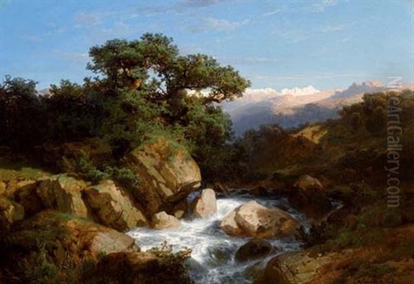 Vue Du Mont-blanc, Prise Des Environs De Geneve Oil Painting by Alexandre Calame