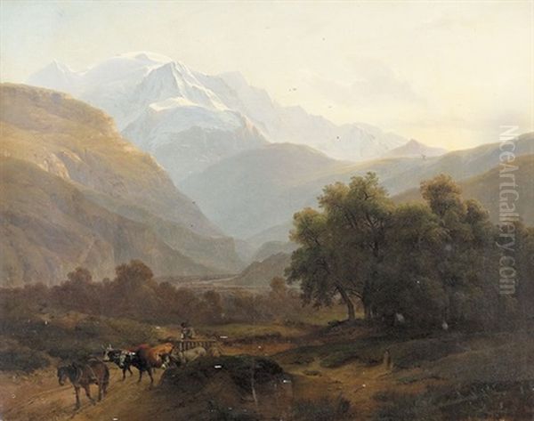 Sommerliche Landschaft Mit Viehwagen Oil Painting by Alexandre Calame