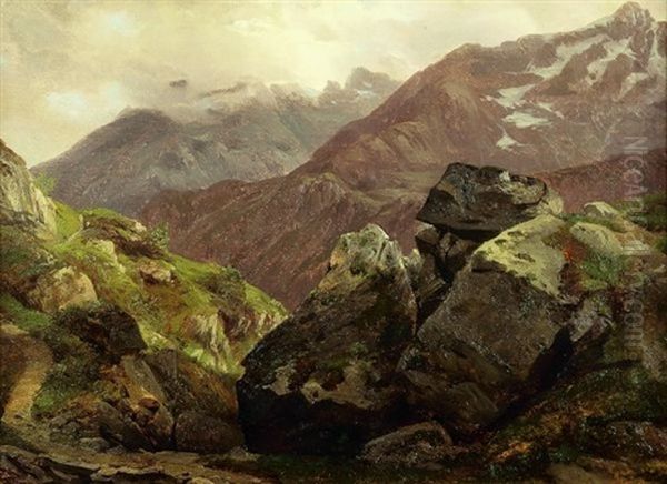 Paysage De Montagne Oil Painting by Alexandre Calame