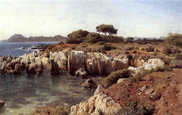 Cote A Saint-honorat Pres De Cannes Oil Painting by Alexandre Calame