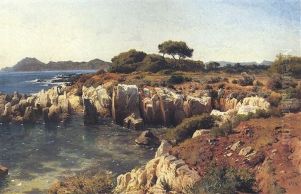 Kuste Bei Saint-honorat Pres De Cannes Oil Painting by Alexandre Calame