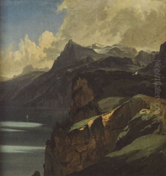 Lac Des Quatre-cantons - Der Uri-rotstock, Von Seelisberg Gesehen Oil Painting by Alexandre Calame