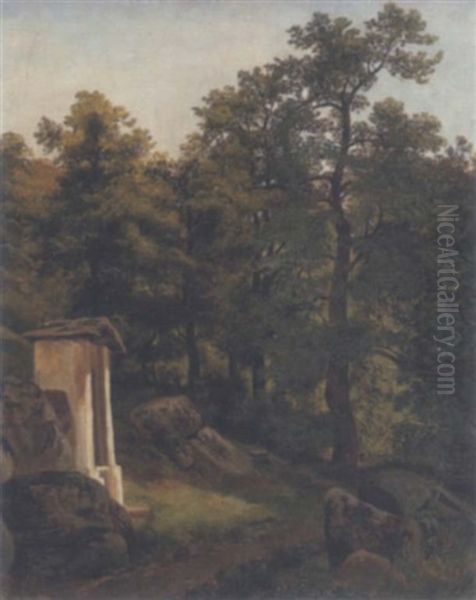 Petite Chapelle En Bordure D'un Chemin Oil Painting by Alexandre Calame