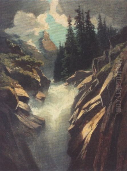 Wasserfall Im Gebirge Oil Painting by Alexandre Calame