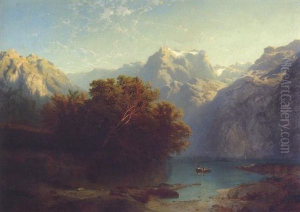 Vierwaldstattersee Mit Dem Urirotstock Von Brunnen Aus Gesehen Oil Painting by Alexandre Calame