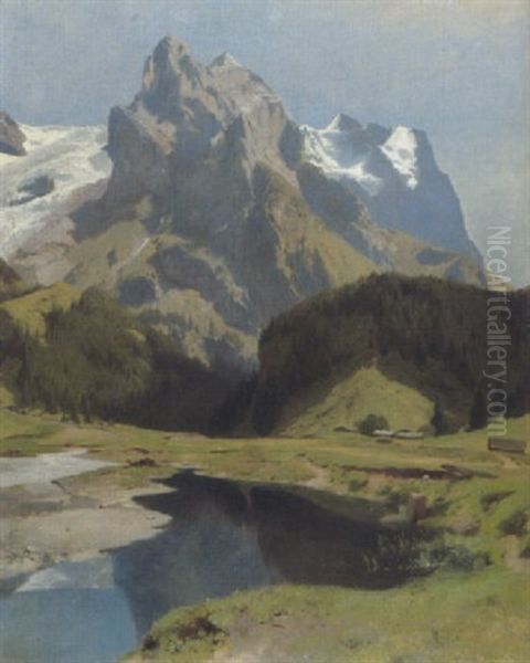 Wetterhorn Oil Painting by Alexandre Calame