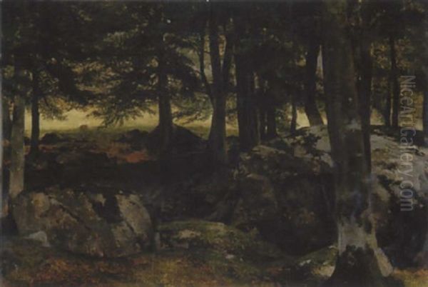 Waldlandschaft Mit Findlingen Oil Painting by Alexandre Calame