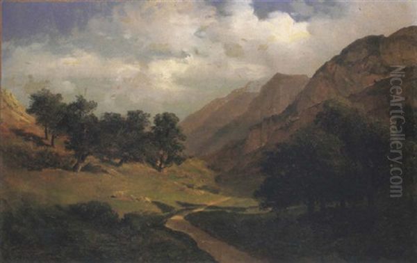 Un Chemin Dans Une Vallee Oil Painting by Alexandre Calame