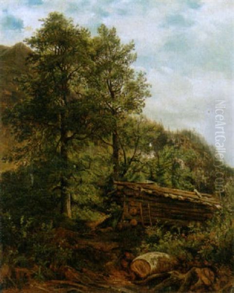 Gebirgslandschaft Mit Einem Holzstapel Oil Painting by Alexandre Calame