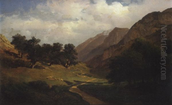 Paysage Au Chemin Oil Painting by Alexandre Calame