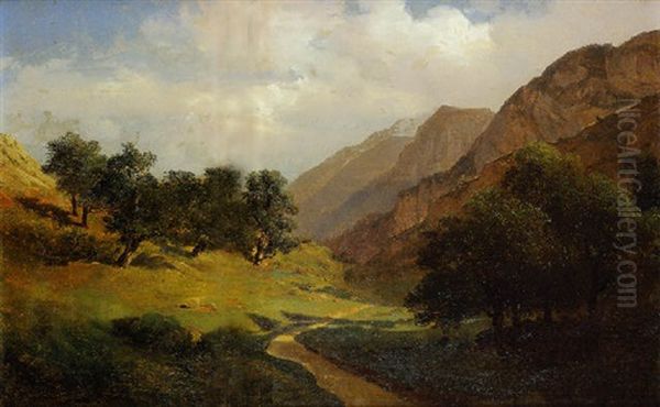 Paysage Au Chemin Oil Painting by Alexandre Calame