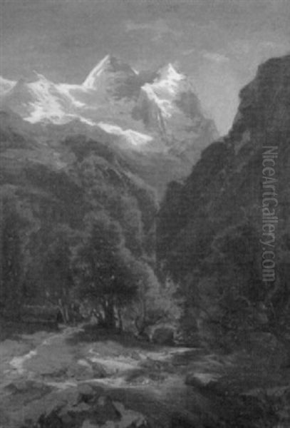 Schwarzwald Mit Reichenbach Und Blick Auf Das Wetterhorn Oil Painting by Alexandre Calame