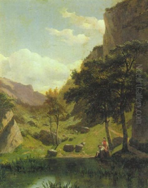 Gebirgssee (bei Meiringen?) Oil Painting by Alexandre Calame