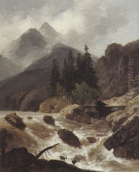 Alplandschaft Mit Bergbach Oil Painting by Alexandre Calame