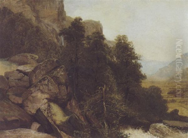 Landschaft Im Rhonetal Bei Vemayez Oil Painting by Alexandre Calame