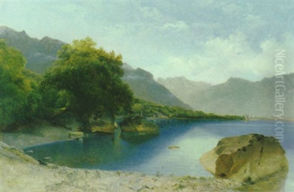 Genfersee Mit Blick Auf Les Dents Du Midi Oil Painting by Alexandre Calame