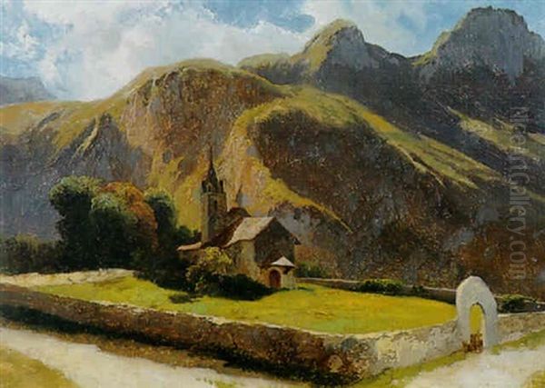 Eglise De Montagne Avec Les Tours D'ai Oil Painting by Alexandre Calame