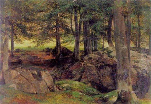 Waldlandschaft Mit Findlingen Oil Painting by Alexandre Calame