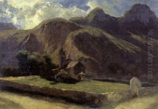 Eglise De Montagne Avec Les Tours D'ai Oil Painting by Alexandre Calame