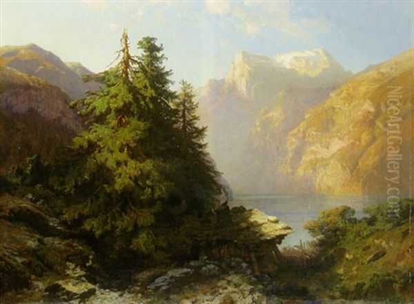 Lac Des Quatre-cantons Pres De Brunnen Oil Painting by Alexandre Calame