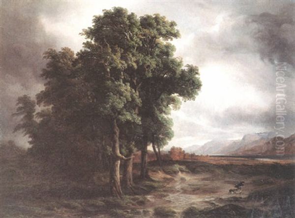 Chenes Battus Par L'orage Oil Painting by Alexandre Calame