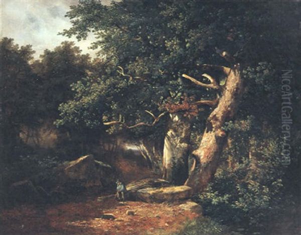 Interieur De Foret Avec Personnage Oil Painting by Alexandre Calame