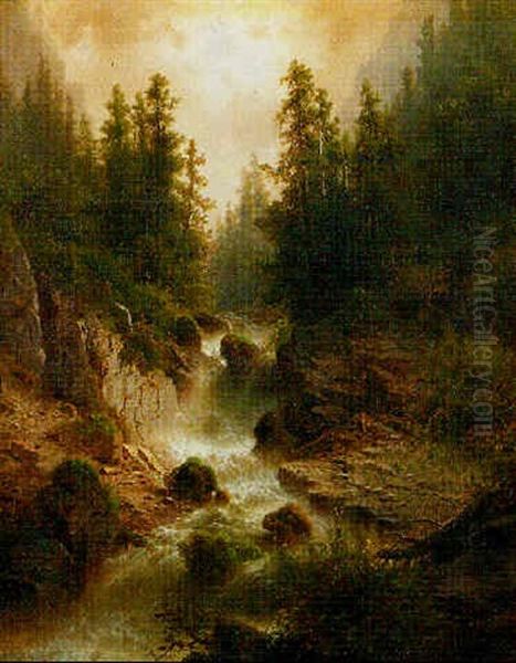 Wildbach Oil Painting by Alexandre Calame