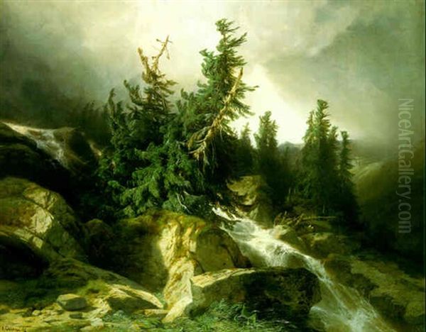 Site De La Vallee De Lauterbrunnen Oil Painting by Alexandre Calame