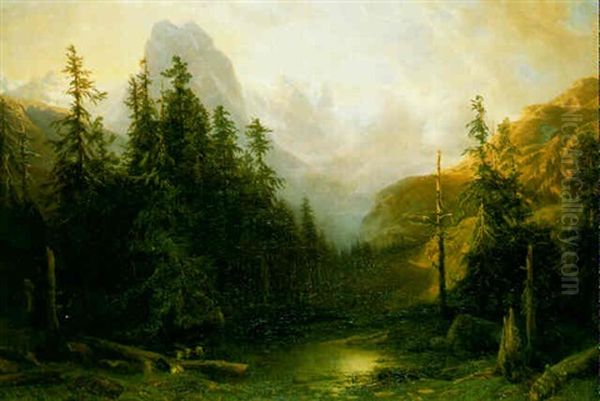 Rosenlaui, Avec Le Wellhorn Et Le Wetterhorn Oil Painting by Alexandre Calame