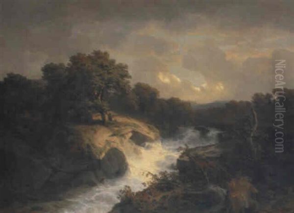 Cours D'eau, Arbres, Rochers Oil Painting by Alexandre Calame