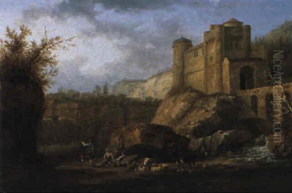 Sosta Al Castello Oil Painting by Alexandre Calame