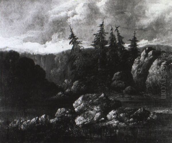 Paysage Alpestre Aux Rochers Et ,piceas by Alexandre Calame