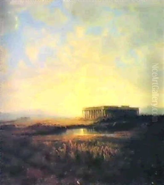 Sunset At Paestum Oil Painting by Alexandre Calame