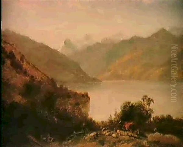 Vue Du Lac Leman Depuis Le Lavaux Oil Painting by Alexandre Calame