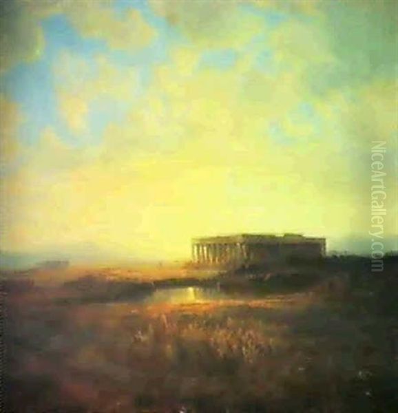 Sunset At Paestum Oil Painting by Alexandre Calame