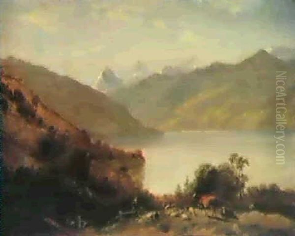 Vue Du Lac Leman Depuis De Lavaux Oil Painting by Alexandre Calame