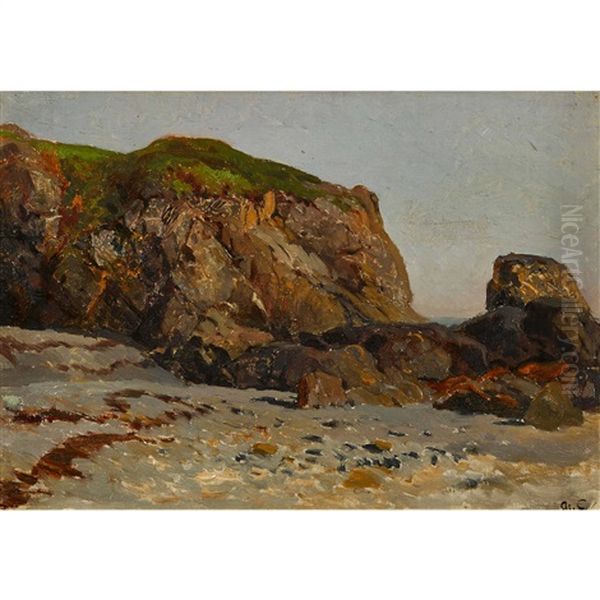 Meeresstrand Mit Felsformation Oil Painting by Jean-Baptiste-Arthur Calame