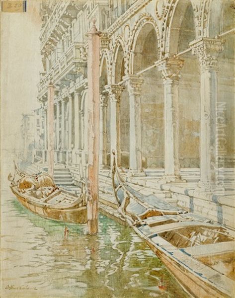 Zwei Gondeln In Venedig Oil Painting by Jean-Baptiste-Arthur Calame