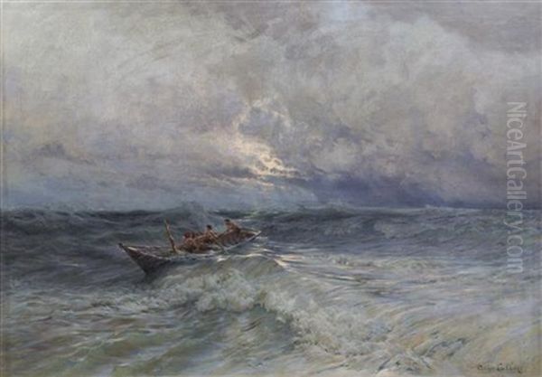 Fleeing From The Storm Oil Painting by Jean-Baptiste-Arthur Calame