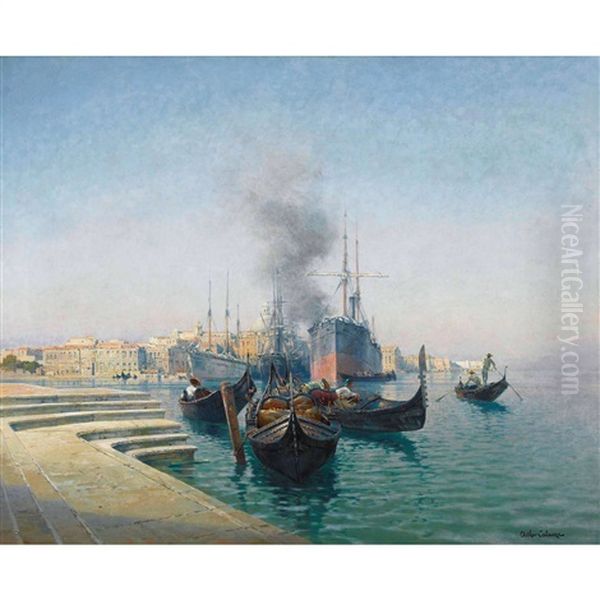 La Giudecca Depuis S. Giorgio Maggiore A Venise Oil Painting by Jean-Baptiste-Arthur Calame