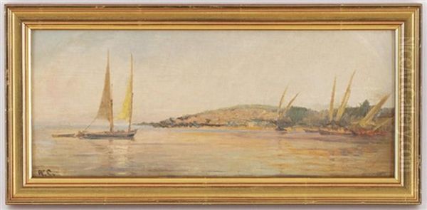 Barques Sur Le Leman Oil Painting by Jean-Baptiste-Arthur Calame