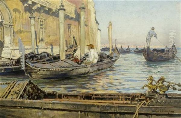 Venezianische Gondeln Oil Painting by Jean-Baptiste-Arthur Calame