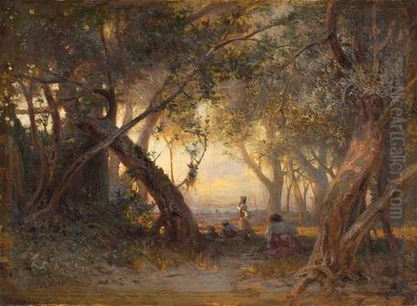 Sous Les Oliviers, Le Soir A San Remo Oil Painting by Jean-Baptiste-Arthur Calame