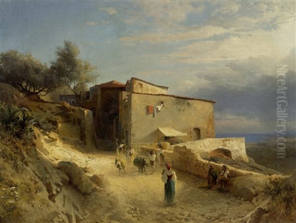 Italienisches Kustendorf Oil Painting by Jean-Baptiste-Arthur Calame