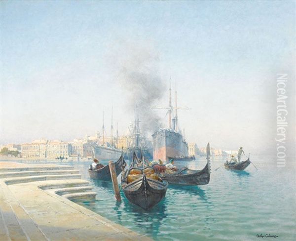 La Giudecca Depuis S. Giorgio Maggiore A Venise Oil Painting by Jean-Baptiste-Arthur Calame