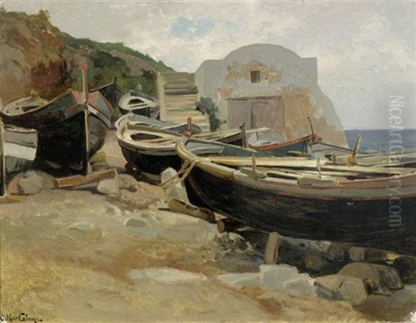 Fischerboote Bei Capri Oil Painting by Jean-Baptiste-Arthur Calame