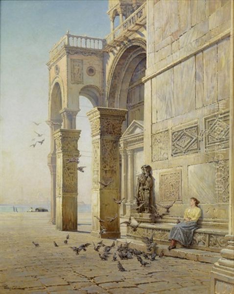 Bei Den Pilastri Acritani Vor Dem Markusdom In Venedig Oil Painting by Jean-Baptiste-Arthur Calame