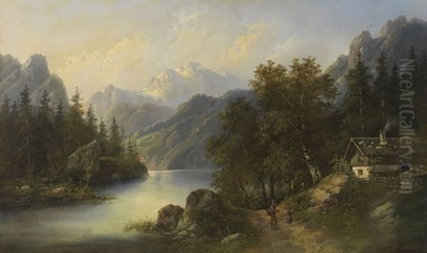 Vierwaldstattersee Mit Blick Auf Den Urirotstock Oil Painting by Jean-Baptiste-Arthur Calame