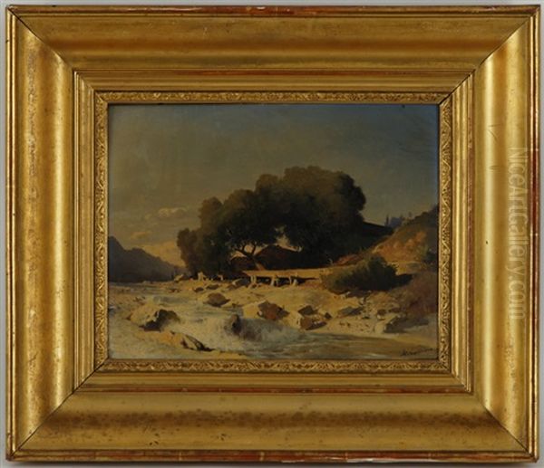 Paysage De Campagne Suisse Oil Painting by Jean-Baptiste-Arthur Calame