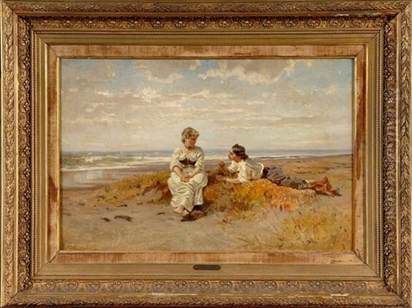 Scene Galante Sur Une Plage Du Golfe De Gascogne Oil Painting by Jean-Baptiste-Arthur Calame